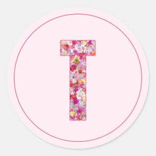 Moderne elegante rosa florale Monogramm Buchstabe Runder Aufkleber