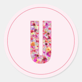 Moderne elegante rosa florale Monogramm Buchstabe  Runder Aufkleber