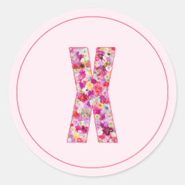 Moderne elegante rosa florale Monogramm Buchstabe  Runder Aufkleber