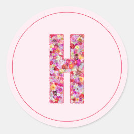 Moderne elegante rosa florale Monogramm Buchstabe  Runder Aufkleber