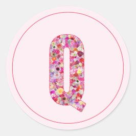 Moderne elegante rosa florale Monogrammbuchstabe Q Runder Aufkleber