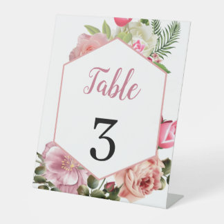 Moderne elegante rosa florale sechseckige Tischnum Sockelschild