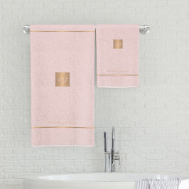 Moderne, elegante, rosa goldfarbene mit Monogramm  Badhandtuch Set