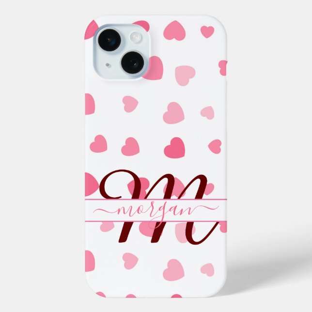 Moderne elegante rosa Herz-Custom Monogram Case (Rückseite)