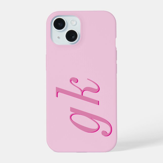 Moderne elegante rosa Monogramm-Initialen iPhone 15 Hülle (Rückseite)