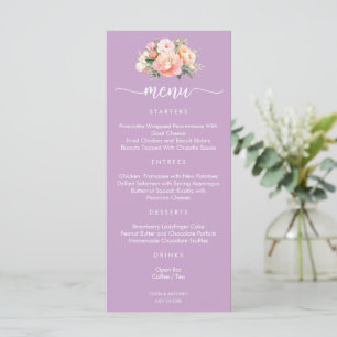 Moderne elegante rosa Pfingstrose Flieder Hochzeit Menükarte
