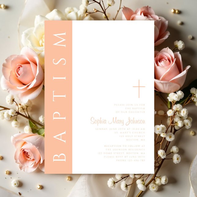 Moderne elegante rosa religiöse Kreuztaufe Einladung (Modern Elegant Pink Religious Cross Baptism Invitation)