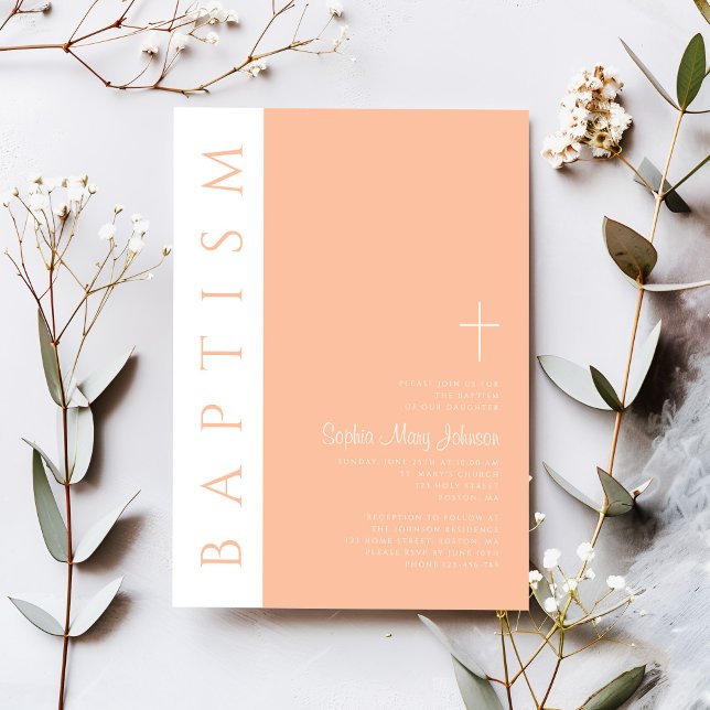 Moderne elegante rosa religiöse Mädchentaufe Einladung (Modern Elegant Pink Religious Girl Baptism Invitation)