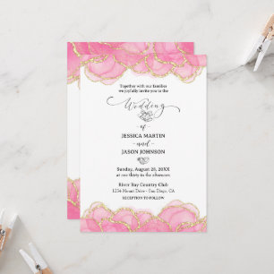 Moderne, elegante Rosa- und Goldhochzeit Einladung