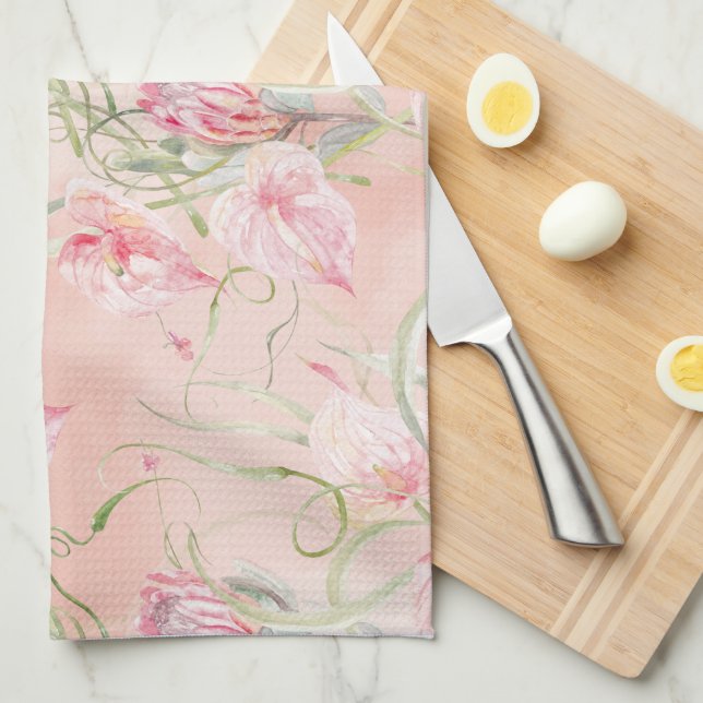 Moderne elegante, rosafarbene Lilien auf Pfirsichs Geschirrtuch (Viertel Falte)