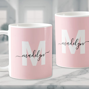 Moderne elegante rosafarbene Monogramm Initialen Kaffeetasse