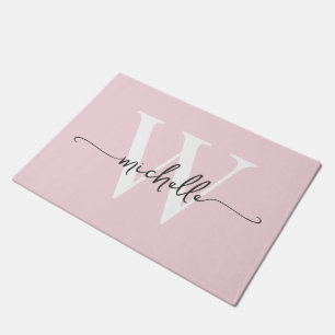 Moderne elegante rosafarbene Monogramm-Name-Schrif Fußmatte
