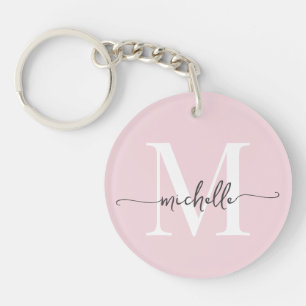 Moderne elegante rosafarbene Monogramm-Name-Schrif Schlüsselanhänger