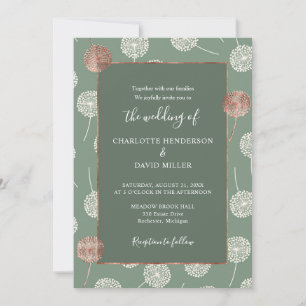 Moderne elegante Rose Gold Dandelion Green Wedding Einladung