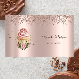 Moderne elegante Rose-Gold-Diamanten-Blumen-Cupcak Visitenkarte