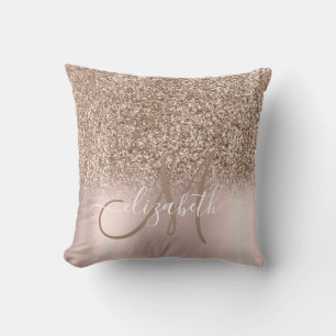 Moderne elegante Rose Gold Glitter Ombre Monogramm Kissen