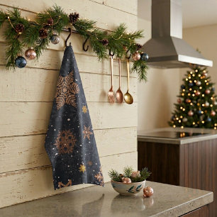Moderne elegante Rose-Gold Glitter-Schneeflocken G Geschirrtuch