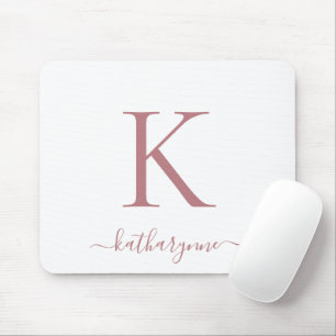 Moderne elegante Rose Gold Monogram Script weiß Mousepad
