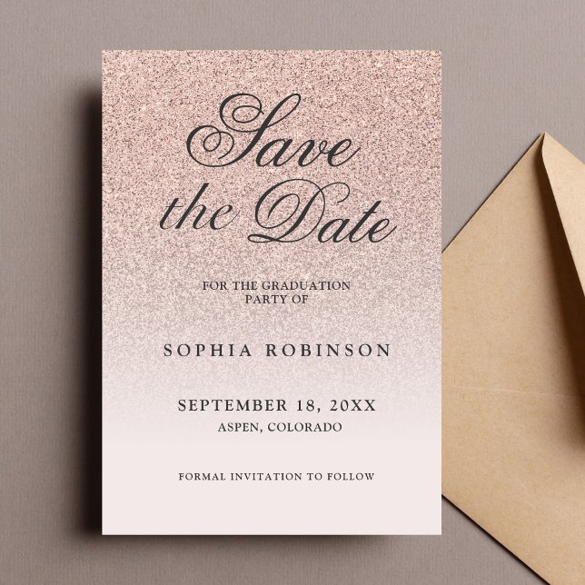 Moderne Elegante Rose Gold Save the Date Abschluss (Von Creator hochgeladen)