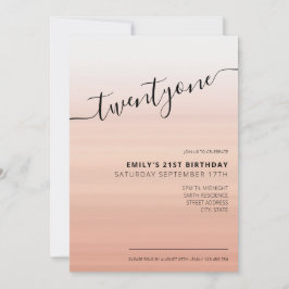 Moderne elegante Rose Gold Script 21. Geburtstag Einladung
