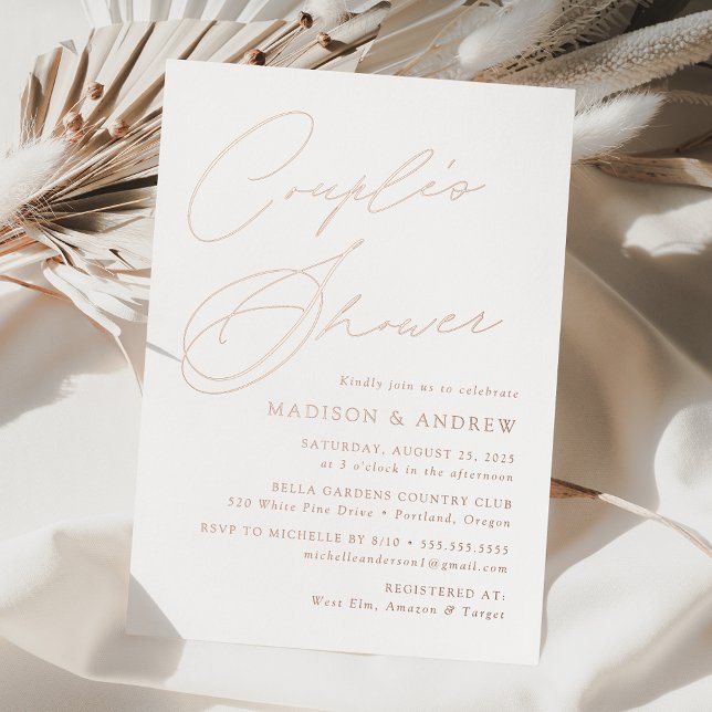 Moderne elegante Rose Gold Script Couple Dusche Folieneinladung (Von Creator hochgeladen)