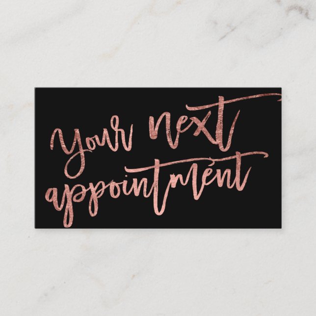 Moderne, elegante Rose Goldschrift Typografie schw Terminkarte (Vorderseite)