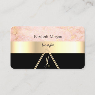 Moderne Elegante Rose Marmor Schwarz, Gold, Schere Visitenkarte