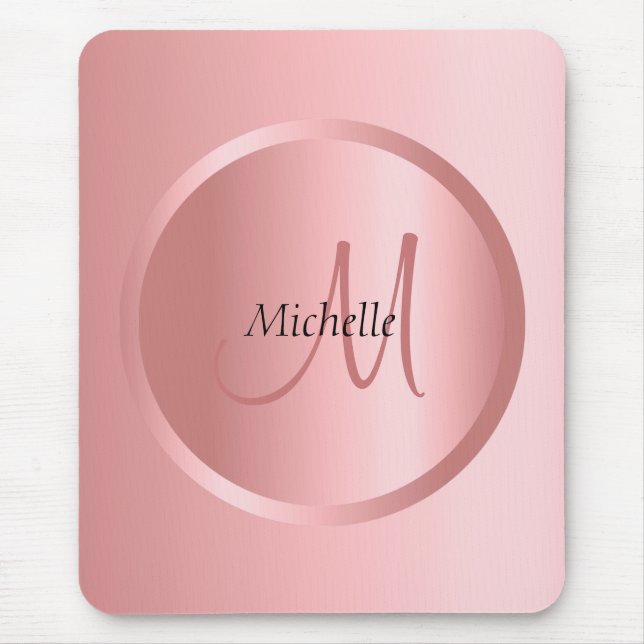 Moderne elegante Rose - Mit Monogramm Vorlage Gold Mousepad (Vorne)