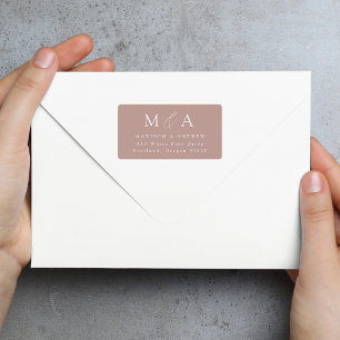 Moderne elegante Rose Monogram-Rücksendeadresse Adressaufkleber