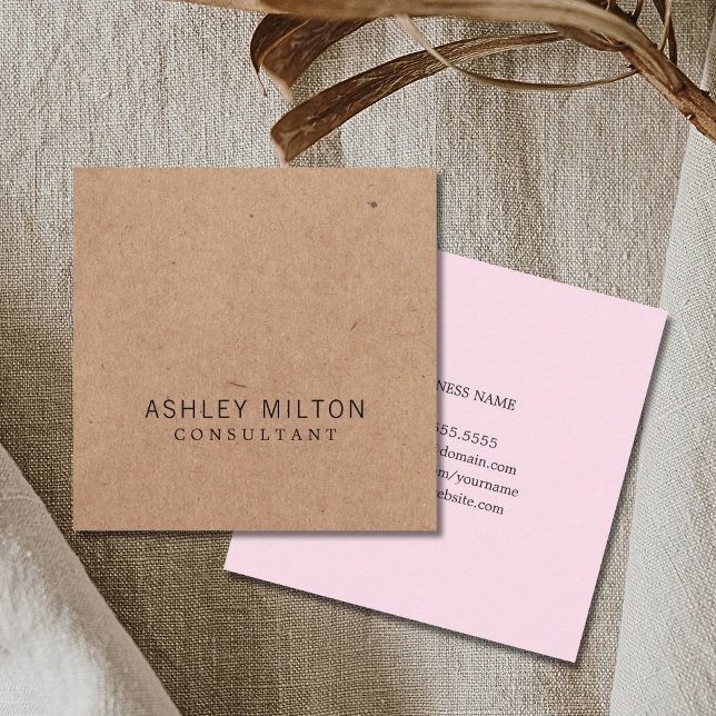 Moderne elegante Rose PRINTED Kraft Paper Consulta Quadratische Visitenkarte (Von Creator hochgeladen)