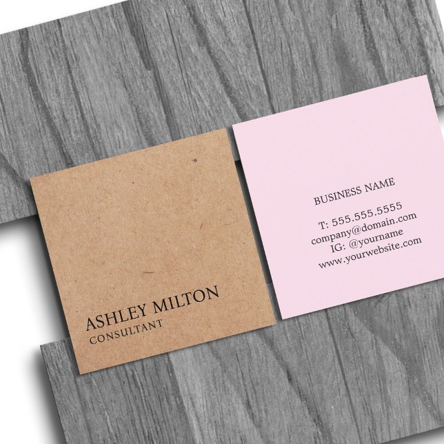 Moderne elegante Rose PRINTED Kraft Paper Consulta Quadratische Visitenkarte (Von Creator hochgeladen)