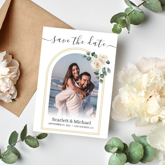 Moderne Elegante Rose und Golden Arch Hochzeit Save The Date (Von Creator hochgeladen)