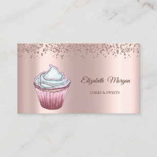 Moderne Elegante Roségold Diamanten Cupcake Visitenkarte