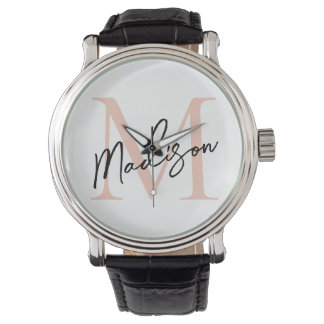 Moderne elegante roségoldene personalisierte Monog Armbanduhr