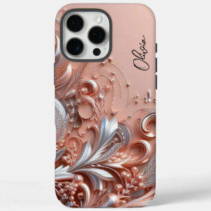 Moderne elegante roségoldene silberne ornamentale iPhone 16 pro max hülle