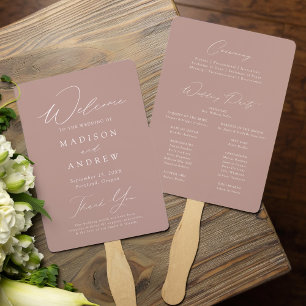 Moderne elegante roségraue Hochzeits-Programmheft Fächer
