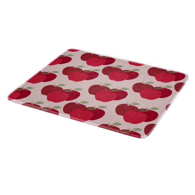 Moderne elegante rote Apfelmuster Schneidebrett (Ecke)