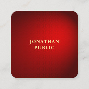 Moderne elegante rote Damast-Goldtext-Name Quadratische Visitenkarte
