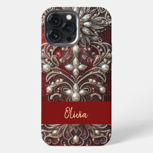 Moderne elegante rote grüne Perlen Valentinstag iPhone 13 Pro Max Hülle