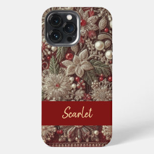 Moderne elegante rote grüne Perlen Valentinstag iPhone 13 Pro Max Hülle