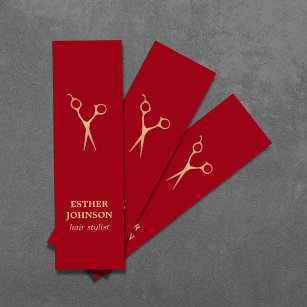 Moderne Elegante Rote Imitate Goldschere  Mini Visitenkarte
