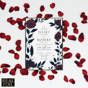 Moderne elegante rote Rose schwarzes Blatt Hochzei Folieneinladung