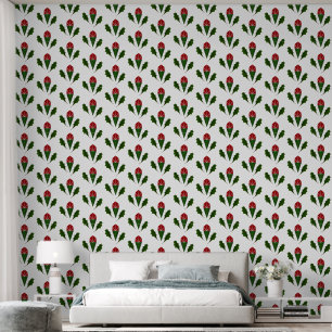 Moderne Elegante Rote Rosen & grünes, heiliges Mus Tapete