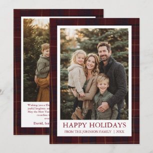 Moderne elegante rote Weihnachts-Karo-Familienfoto Feiertagskarte