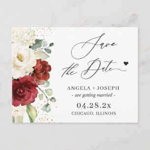 Moderne Elegante Rote Weiße Blüte Save the Date Postkarte