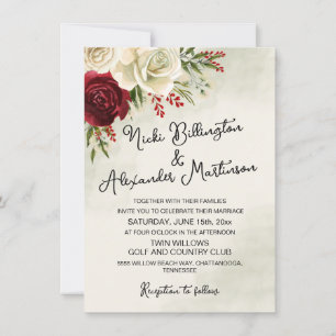 Moderne elegante rote weiße Rosen Hochzeitseinladu Einladung
