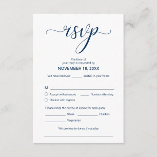 Moderne elegante RSVP,  Navy Blau, Antworten Begleitkarte