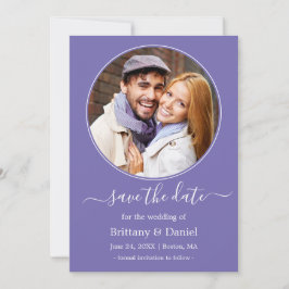 Moderne elegante runde Foto-Rahmen Periwinkle Save The Date