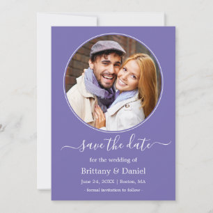 Moderne elegante runde Foto-Rahmen Periwinkle Save The Date