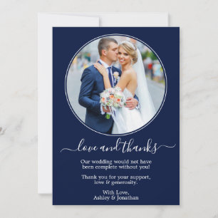 Moderne elegante runde Fotoleiste Blaue Hochzeit Dankeskarte